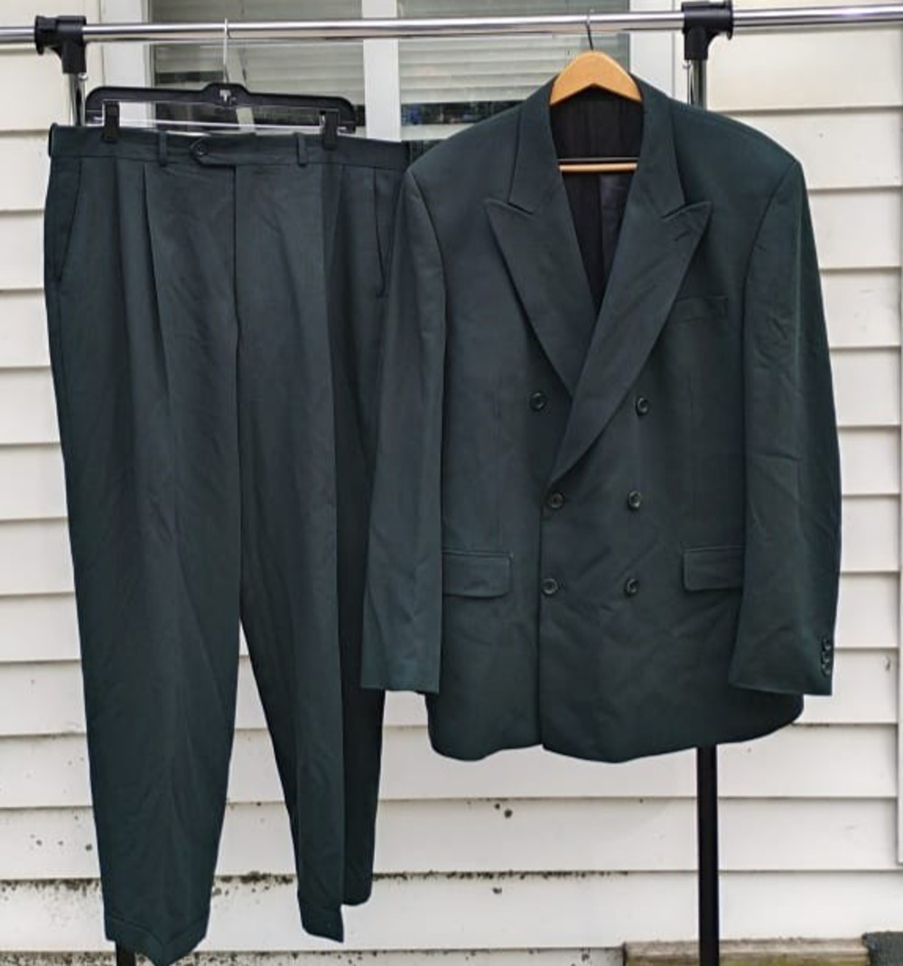 BeaverBrook Suit Mens 48 Long green 100% Wool Double Breasted 2 Piece 38x31